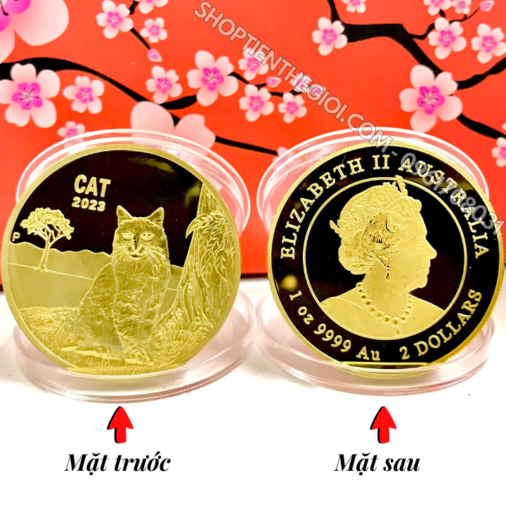 Xu Úc Hình Con Mèo Mạ Vàng tặng túi gấm LỘC - SP005890